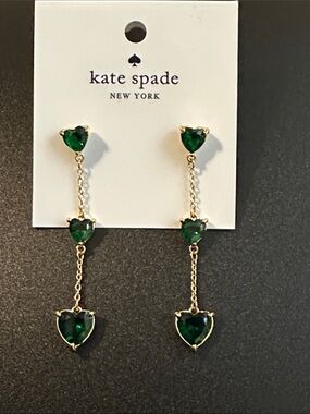 Kate Spade New York Green Heart Linear Drop Earrings – NWT